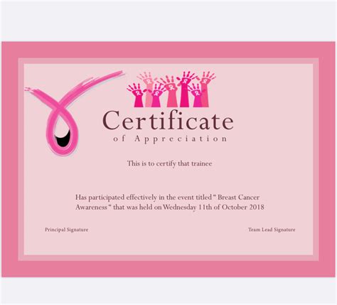 Certificate For Breast Cancer Behance