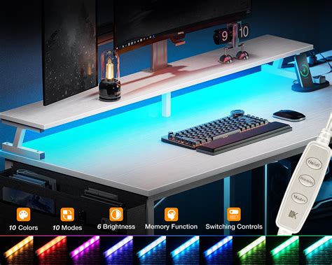 Odk Inch Gaming Desk With Usb Charging Ports And Led Lights