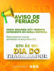 Aviso Feriado Dia Dos Trabalhadores Social Media PSD Editável download