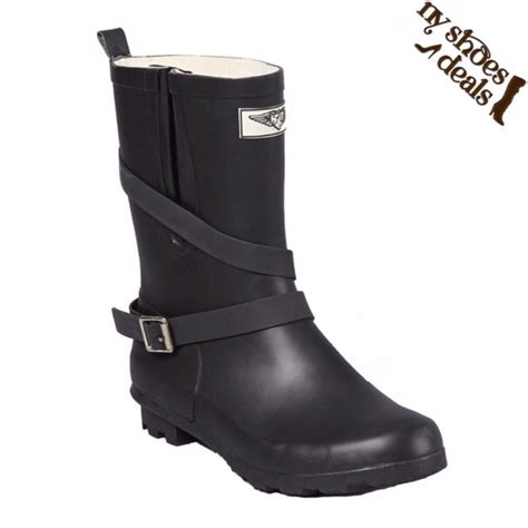 Women S Black Rubber Rain Boots W Straps In 2021 Wrap Boots Boots Heeled Rain Boots