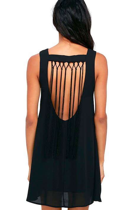 Sexy Black Dress Lbd Fringe Dress Backless Dress Shift Dress