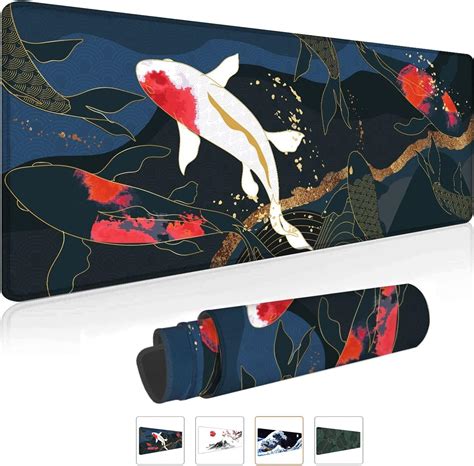 Gaming Mauspad XXL 800 x 300 mm Japan Art Koi und Schwarz Mousepad Groß