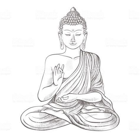 Gautama Buddha With Closed Eyes And Raised Right Hand Sitting And