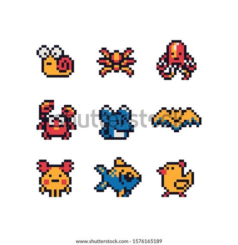 Cute Animals Characters Set Pixel Art Stock Vector Royalty Free