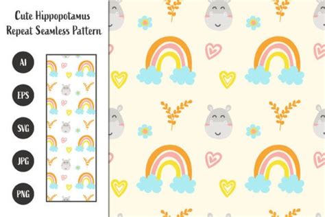 Hippopotamus Seamless Pattern Graphic By Sabavector · Creative Fabrica