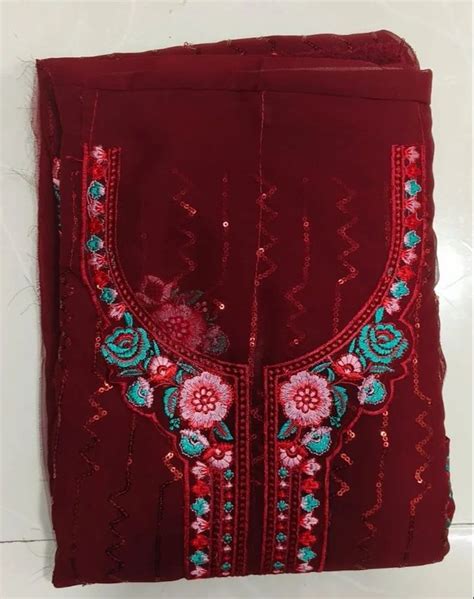 Gsm Maroon Georgette Embroidered Unstitched Suit At Rs Set