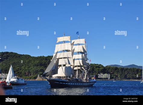 French Three Masts Barque Belem With Its Sails During The Parade At Sea