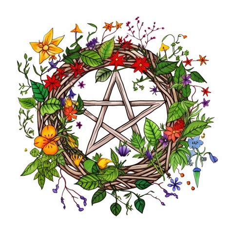 Premium Photo A Close Up Of A Pentagram Surrounded By Flowers And