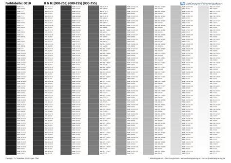 Rgb Farbtabelle Rgb 0 255 0 255 0 255 Inkl Rgb Und Hex Farbcodes