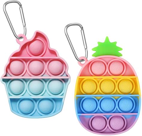 2 Pack Mini Push Pop Bubble Sensory Fidget Toy Keychains Simple Fidget