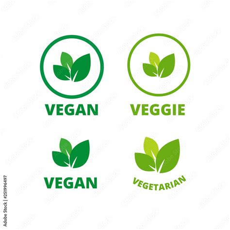 Vegan Logo Green Leaf Label Template For Veggie Or Vegetarian Food