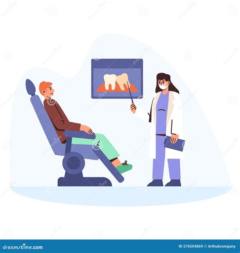 Cartoon Characters Of Male Patient Visiting Orthodontist Stock