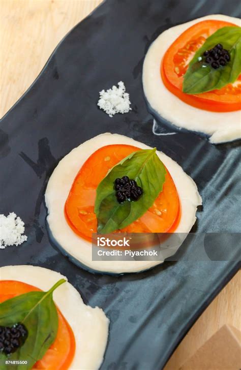 Modern Caprese Salad Balsamic Caviar Gelification Molecular Gastronomy