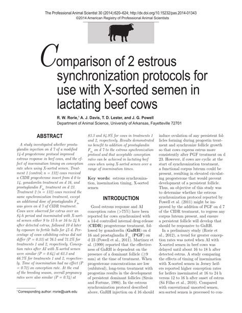 Pdf Comparison Of 2 Estrous Synchronization Protocols For Use With X