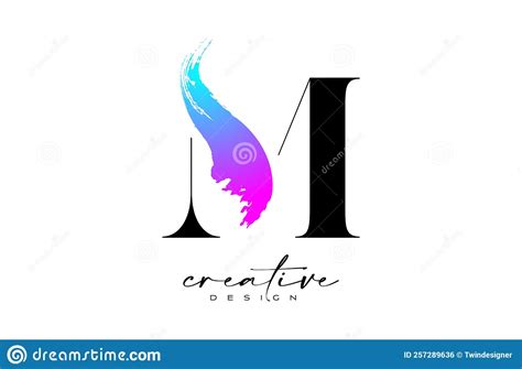 Brush Stroke Letter M Logo Desgn With Artistic Colorful Blue Purple