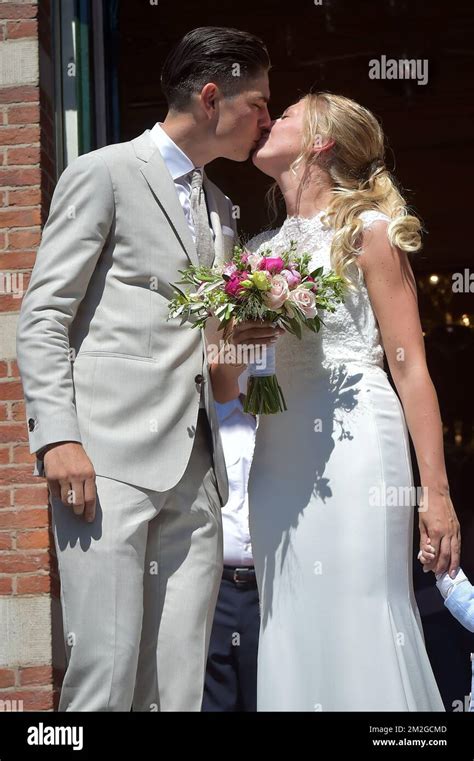 Belgian Wout Van Aert And Sarah De Bie Pictured During The Wedding Of