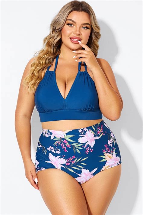 Top De Bikini Azul Marino V Cuello Corbata Con Lazo MeetCurve Meet