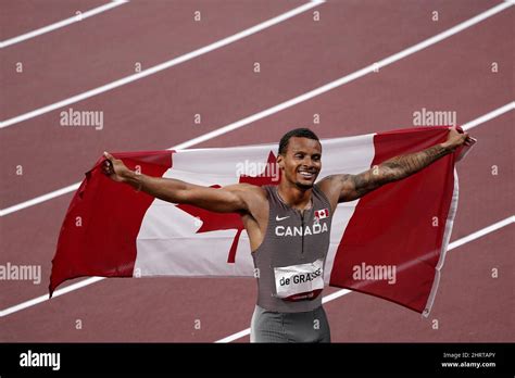 Canada S Andre De Grasse Celebrates After His Gold Medal Finish In The