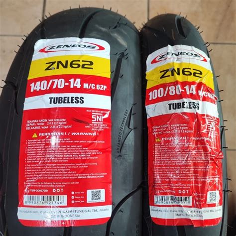 Jual Paket Ban Zeneos Tubeless 100 80 14 Dan 140 70 14 Zn62 Zn 62 2pcs