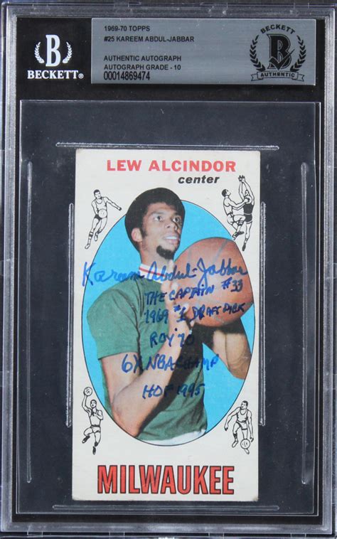 Kareem Abdul Jabbar Signed 1969 Topps 25 RC With 5 Career Stat