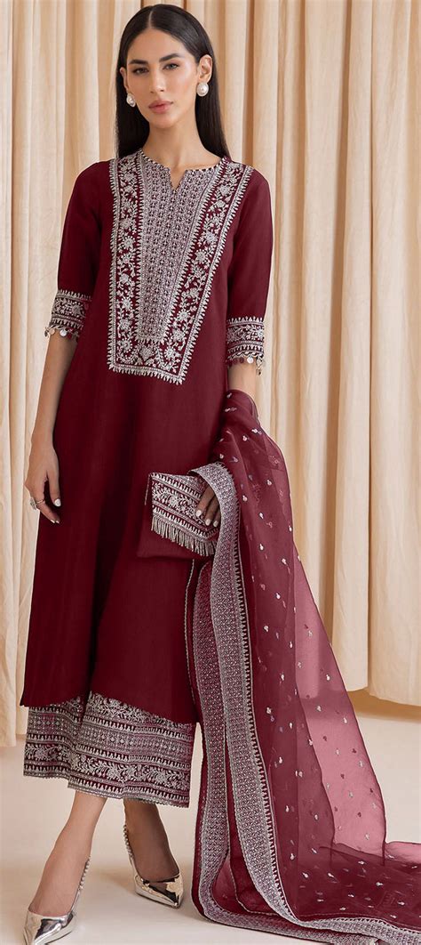 Festive Party Wear Reception Red And Maroon Color Georgette Fabric