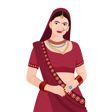 Woman In Traditional Indian Bridal Look Indian Bride Character Vector