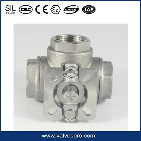 T Type Way Stainless Steel Ball Valve With Iso Mounting Pad Three Way