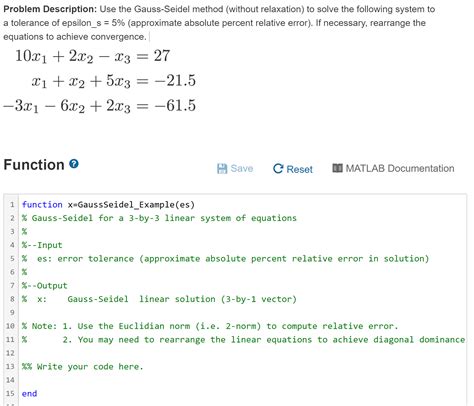 Solved Problem Description Use The Gauss Seidel Method Chegg