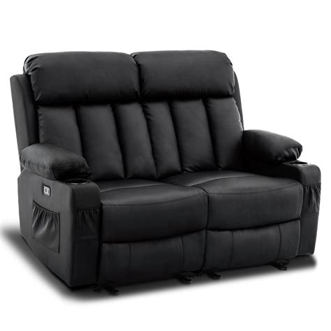 Red Barrel Studio® Power Recliner, Loveseat Sofa with Heat and Massage, Cup Holders, USB Charge ...