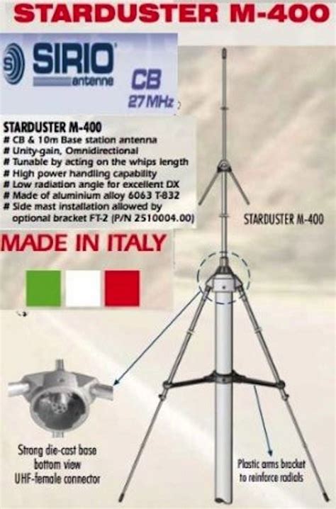 Sirio Antenna StarDuster M 400 Tunable CB 10M Base Antenna 26 5 30MHz