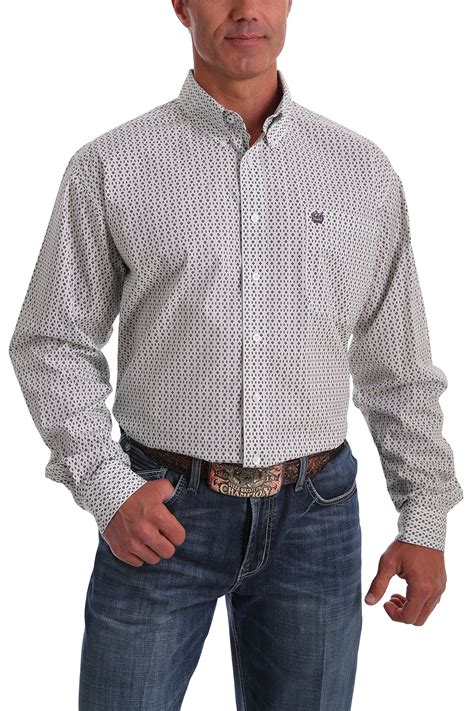 Cinch Jeans Mens White Green And Purple Geometric Print Button Down