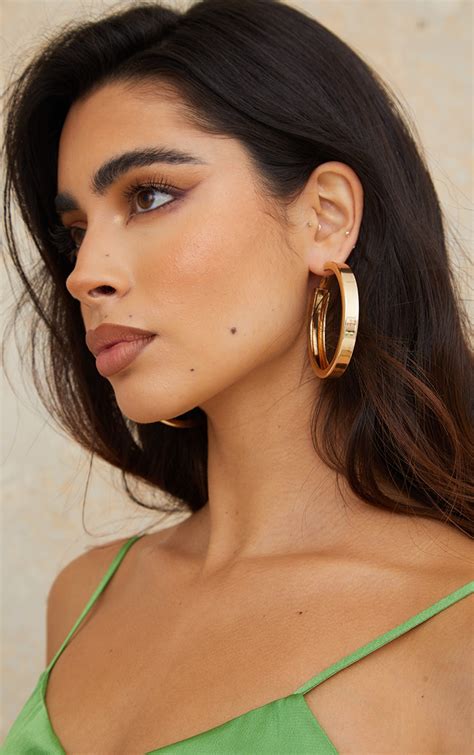 Gold Thick Chunky Statement Hoop Earrings Accessories Prettylittlething Usa