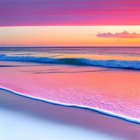 Premium AI Image | A pink sunset over a beach with a pink sunset.