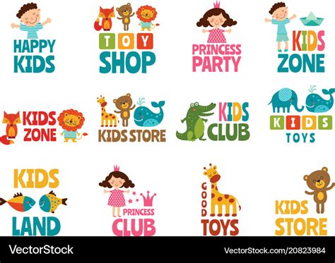 Different Logos For Kids With Funny Colored Vector Image