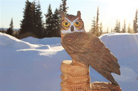 Chainsaw Carved Wood Horned Owl Etsy