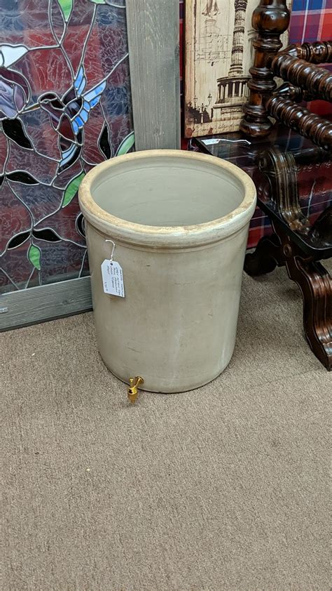 Large Antique 12 Gallon Pacific Stoneware Crock With Brass Spigot For