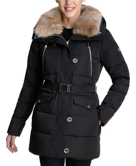 Michael Kors Womens Faux Fur Collar Hooded Down Puffer Coat Created For Macys Macys