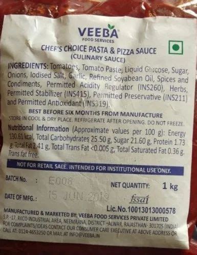 Veeba Pizza Pasta Sauce Packaging Type Packet Packaging Size 1 Kg