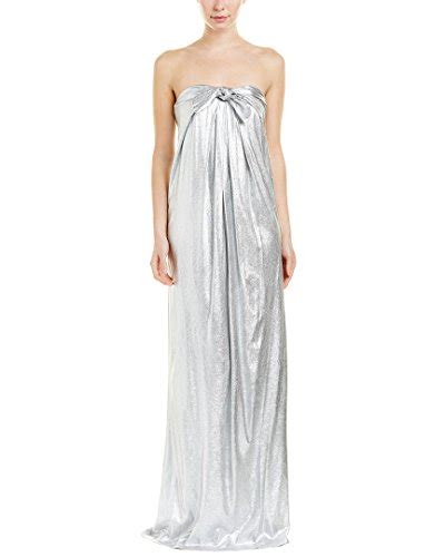 Halston Heritage Womens Strapless Metallic Jersey Gown With Front Twist