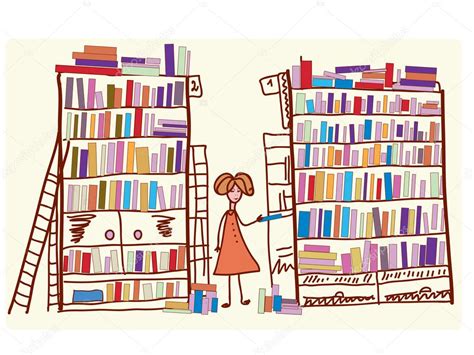 Biblioteca De Dibujos Animados Con Niño Vector Gráfico Vectorial