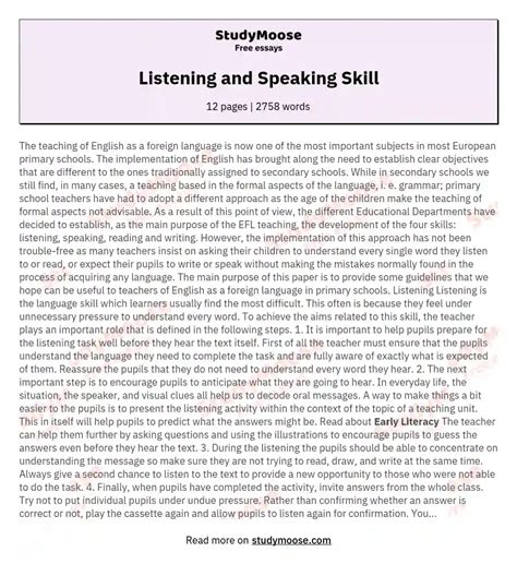 Listening And Speaking Skill Free Essay Example