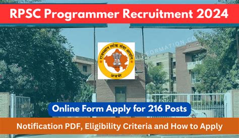 RPSC Programmer Recruitment 2024 PDF Notification Out For 216 Posts