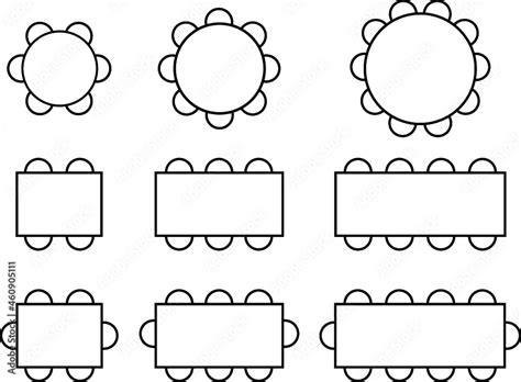 Table Seating Arrangement Icons For An Event Clipart Outline Stock