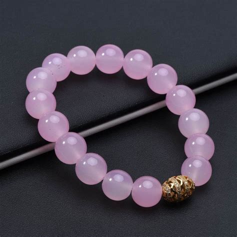 Pretty Pink Chalcedony With Charms Beaded Elastic Bracelet Bead