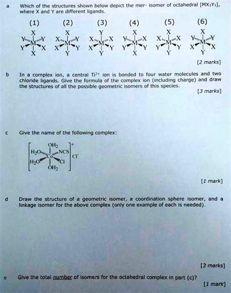 Solved Which Of The Structures Shown Below Depict The Mer Isomer Of