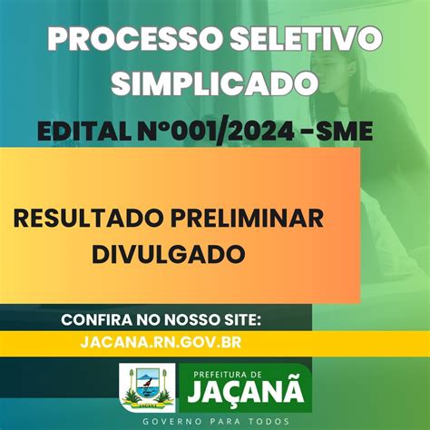 PROCESSO SELETIVO RESULTADO PRELIMINAR EDITAL Nº001 2024 SME