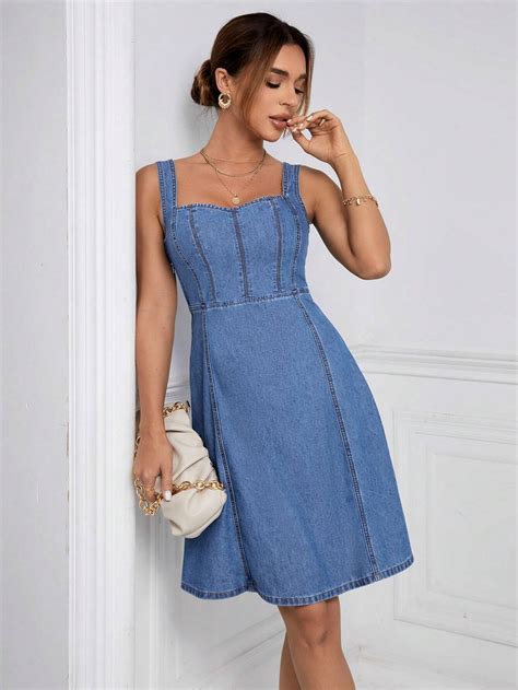 Shein Frenchy Gola Sweetheart Vestido Denim Shein Brasil