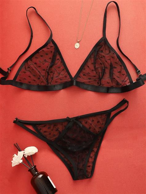 Plus Heart Pattern Sheer Mesh Lingerie Set Shein Usa