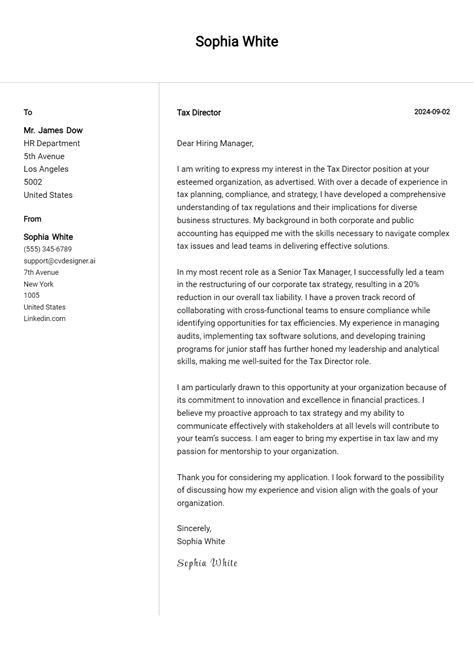 Tax Director Cover Letter Examples And Samples For 2024 Cvdesignerai