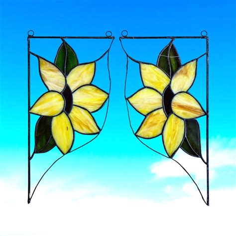 Sunflower Stained Glass Window Sun Catcher Corner Glass Panel Set Of